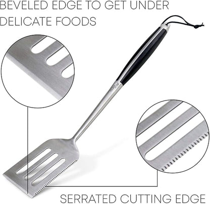 Grilling Accessories | BBQ Tools Set with 18" Grill Spatula, Tongs, BBQ Grill Mat and 2X Strong Magnetic Hooks for Hanging on Barbeque | Heavy Duty Metal Grill Set
