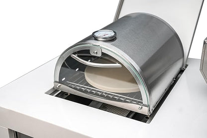 Mont Alpi Premium 132"W Deluxe Stainless Steel Outdoor Kitchen Island with Beverage Center Refrigerator Faucet & Sink + 44"W 6-Burner BBQ Grill + Griddle Plate + Charcoal Tray + Side Burner Pizza Oven