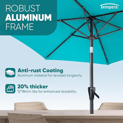 Tempera Patio Market Outdoor Table Umbrella with Push Button Tilt and Crank, Large Sun Umbrella with Sturdy Pole & Fade Resistant Canopy, Easy to Set