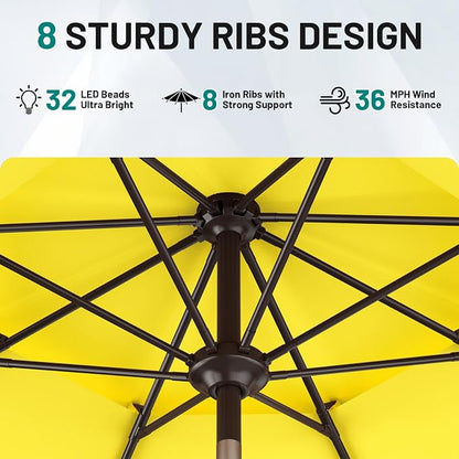 AreShark 9ft 2 Tiers Patio Umbrella with Solar Lights, Outdoor Umbrella w/ 32 LED Lights&8 Sturdy Ribs, Table Umbrella for Deck, Backyard, Pool(Yellow)