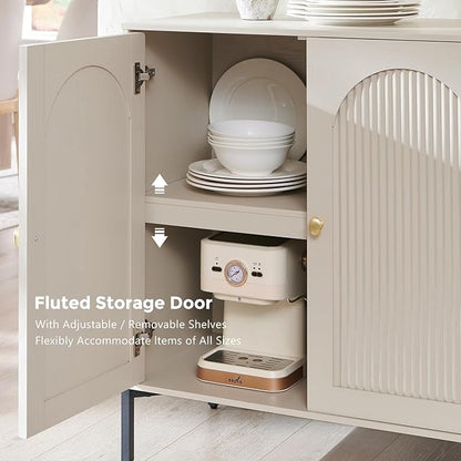 IFBUY Modern Sideboard Buffet Cabinet, 92.63" W Fluted Arched Buffet Cabinet with Storage and Adjustable Shelves, Wooden Modular Coffee Bar Cabinets for Kitchen, Entryway, Cream