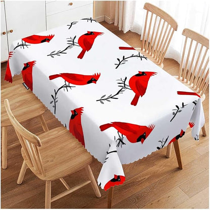 Swono Cardinal Bird Table Cover Red Birds On Branches 52x70 Inch Tablecloth Table Cloth for Rectangle Tables Buffet Parties Coffee BBQ and Dinning Tablecloth