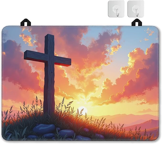Wood Cross Stove Top Covers for Electric Stove,Easter Sunrise Glass Top Stove Cover, Heat Resistant Range Covers for Electric Stove,Washable Countertop Mat, 28 x 20 Inch