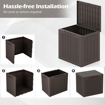 Giantex 25 Gallon Outdoor Storage Box, Patio Deck Box with Lockable Lid, Wicker-woven Texture, Waterproof Storage Bench for Pool Accessories, Garden Tools, Package Delivery, Patio Furniture (Brown)