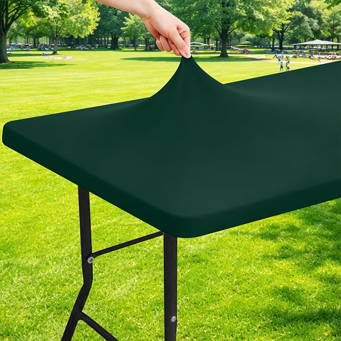 Moosfor Spandex 4 Foot Rectangle Table Cloth, Elastic Fitted Tablecloths for Picnic, Stretch Washable Patio Table Cover for Outdoor, Camping, Banquet and Parties (Hunter Green, 24"x48")