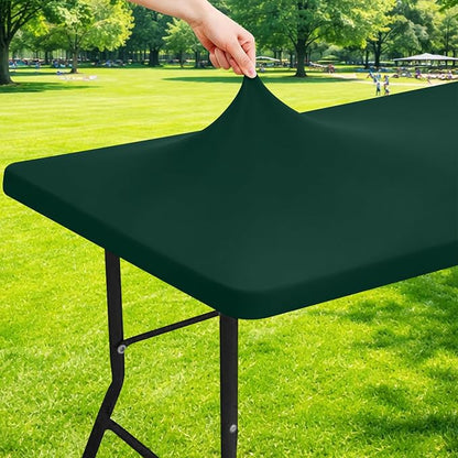 Moosfor Spandex 8 Foot Rectangle Table Cloth, Elastic Fitted Tablecloths for Picnic, Stretch Washable Patio Table Cover for Outdoor, Camping, Banquet and Parties (Hunter Green, 36"x96")