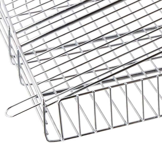 Outset Rosewood Handle Grill Basket, Fish and Vegetable Grill Basket, Chrome