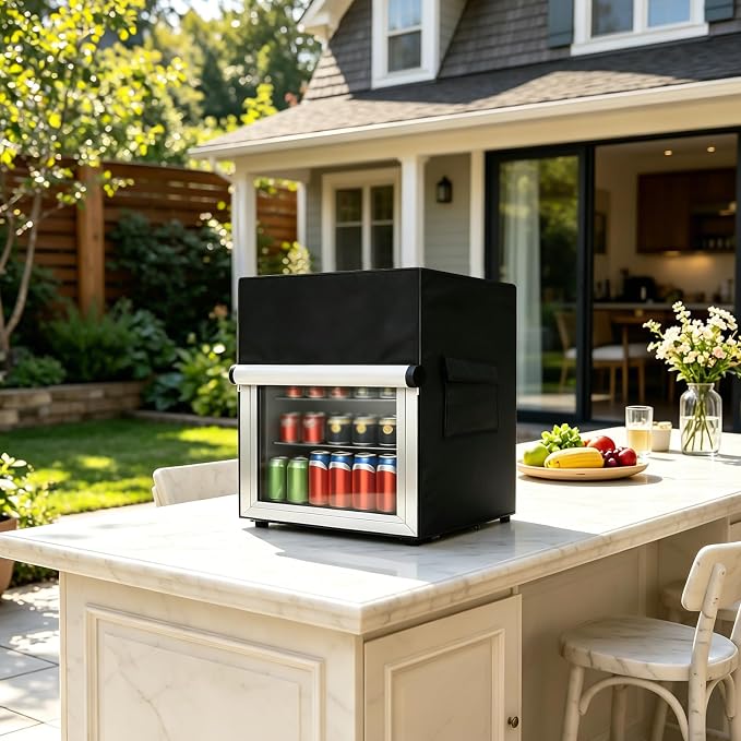 Mini Fridge Cover for Outside Small Beverage Refrigerator,17"Wx17"Dx22"H | Heavy Duty 600D,100% Waterproof,Dustproof,For Outdoor 1.7 Cu Ft Mini Wine Beer Drink Fridge,Black