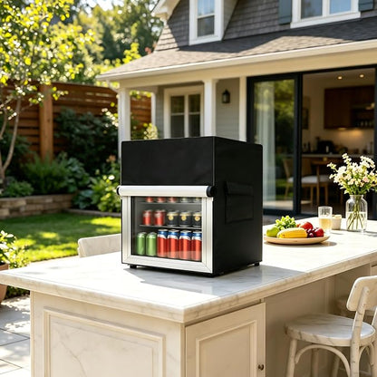 Mini Fridge Cover for Outside Small Beverage Refrigerator,17"Wx17"Dx22"H | Heavy Duty 600D,100% Waterproof,Dustproof,For Outdoor 1.7 Cu Ft Mini Wine Beer Drink Fridge,Black