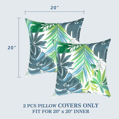 LVTXIII Outdoor Pillow Covers 20x20 Inch, 2 Pack Large Square Throw Pillow Cases, Fade-Resistant Cushion Covers for Patio Furniture Sofa, Garden Porch, Islamorada Blue Green