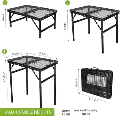 GDDGHS Folding Grill Table – Portable Aluminum Camping Grill Stand, 3 Height Adjustable Outdoor Barbecue Grilling Table 22.8"×15.7"×27.5"