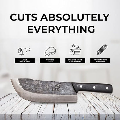 COOLINA Daozi 8" Butcher Knife, Hand-Forged High-Carbon Steel Cleaver for Heavy-Duty Meat Cutting, Slicing, Chopping, Brisket & BBQ, Full-Tang Forged Blade with Ergonomic Wood Handle