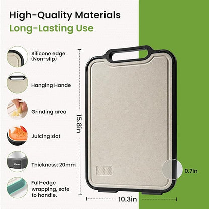 Titanium Cutting Board for Kitchen, Double Sided Titanium Cutting Board with Juice Groove, Metal Chopping Board for Kitchen, Titanium & Wheat Straw PP, Dishwasher Safe, 16”×10”