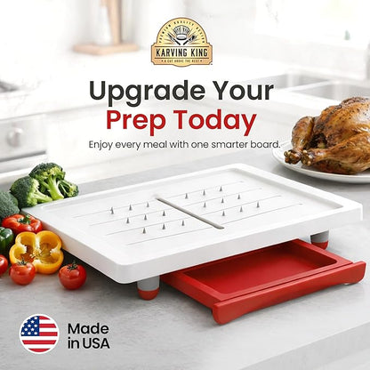 Large Cutting Board - Karving King Meal Prep System with Juice Groove, Spikes & Drip Tray - BPA Free Cutting Board - Patented Multi-Feature Design Carving Board - BBQ Essential & Kitchen Gifts