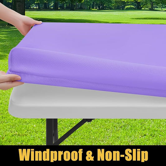 Smiry Rectangle Picnic Table Cloth, Waterproof Elastic Fitted Tablecloths for 4 Foot Tables, Washable Polyester Table Cover for Camping, Indoor and Outdoor (Lavender, 24"x48")