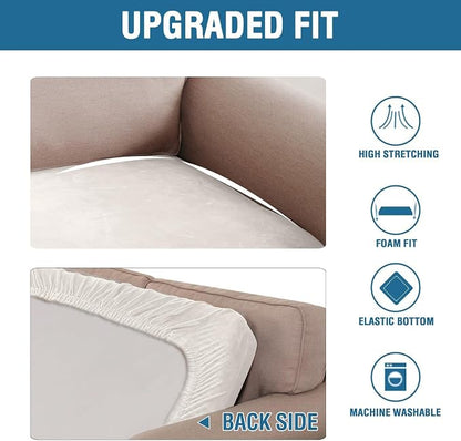 H.VERSAILTEX Velvet Stretch Individual Couch Cushion Cover Plush Slipcover for Loveseat Sofa Furniture Protector Seat Cover (1 Piece Loveseat Cushion Cover, Porcelain White)