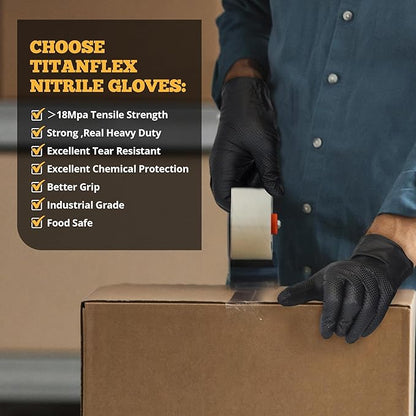 TitanFlex Heavy Duty Black Industrial Nitrile Gloves with Raised Diamond Texture, Latex Free (6mil/8mil)