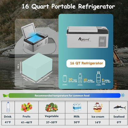 Alpicool C15 Portable Car Freezer,12 Volt Refrigerator, 16 Quart (15 Liter) Fast Cooling 12V Car Fridge -4℉~68℉, Car Cooler, 12/24V DC and 100-240V AC for Outdoor, Camping, RV, Truck, Boat