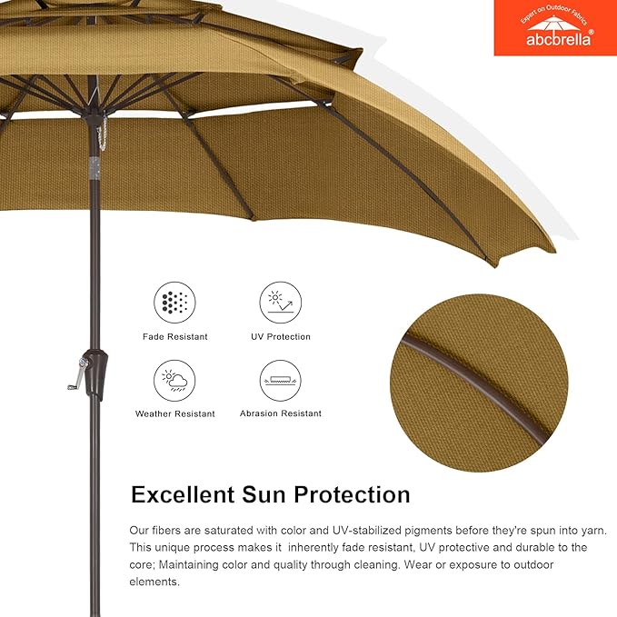 ABCCANOPY 5-Year 10-Year No Fading 9FT 3 Tiers Patio Umbrella, Outdoor Table Umbrella with 8 Sturdy Ribs for Deck, Backyard, Garden, Yard