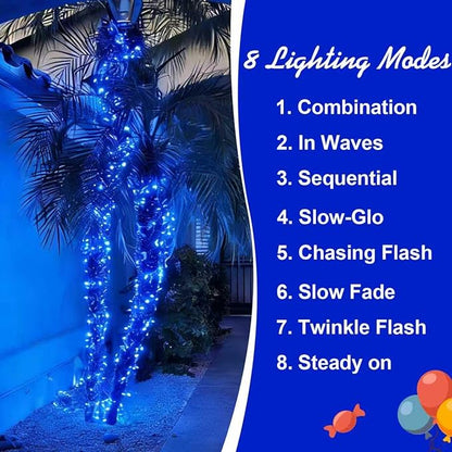 QITONG 500LED Blue String Lights, 165ft Christmas Lights Outdoor Waterproof with Plug in, Green Wire Twinkle Tree Lights Indoor with 8 Modes