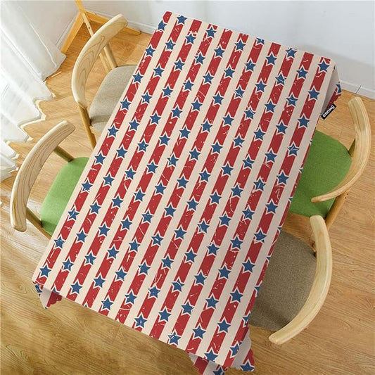Swono Decorative Rectangle Table Cloth Independence Day, American Patriotic Stars and Stripes Polyester Tablecloth Kitchen Table Cover for Dining BBQ Picnic Coffee Table 50x72, 4-6 Seats