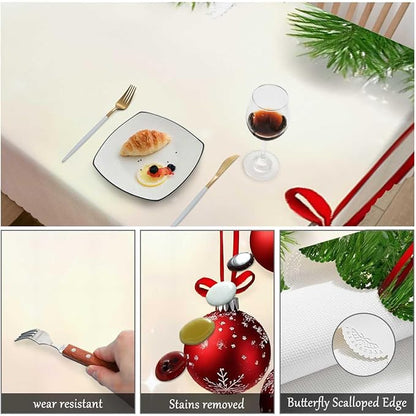 Swono Christmas Table Cloth Christmas Fir Twigs Red Balls Rectangle Tablecloth Picnic Tablecloth BBQ Table Cloths Polyester for Kitchen 50x72 Inch