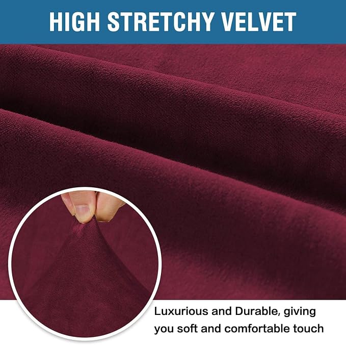 H.VERSAILTEX Stretch Velvet Sofa Covers for 3 Cushion Couch Covers Sofa Slipcovers Furniture Protector Soft with Non Slip Elastic Bottom, Crafted from Thick Comfy Rich Velour (Sofa 72"-90", Burgundy)
