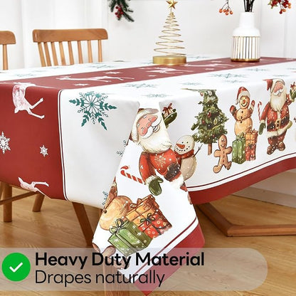 Christmas Tablecloth Heavy Duty Vinyl Red 54x54 inch Rectangle Christmas Table Cloth Reusable Waterproof Foldable Plastic Tablecloths PVC Xmas Table Cover for New Year Party Decor