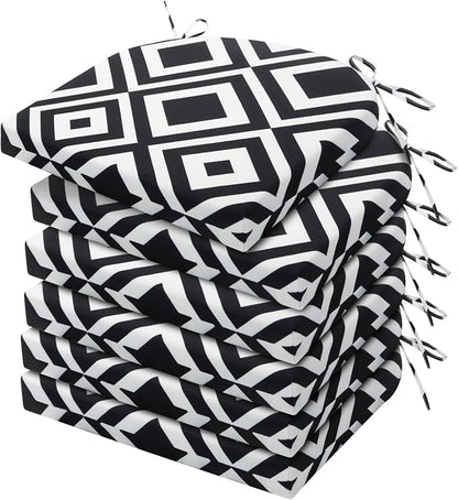 HARBOREST Outdoor Chair Cushions Set of 6, Water Resistant Patio Chair Cushions with Ties, Outdoor Seat Cushions for Patio Furniture, 17"x16"x2", Black/White Diamond