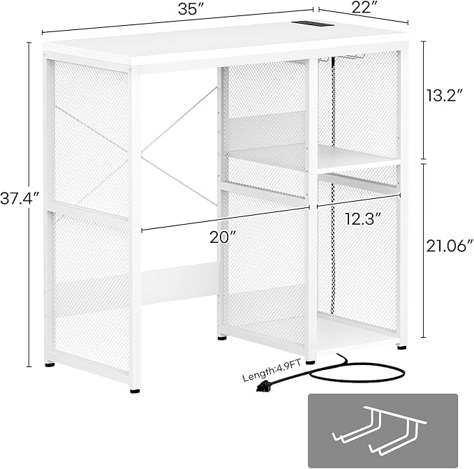 Homieasy Mini Fridge Cabinet with Power Outlet, Coffee Bar Cabinet with Mini Fridge Space, Industrial Liquor Cabinet with Wine Storage & Glass Holder for Dorm, Living Room, Home Kitchen, White