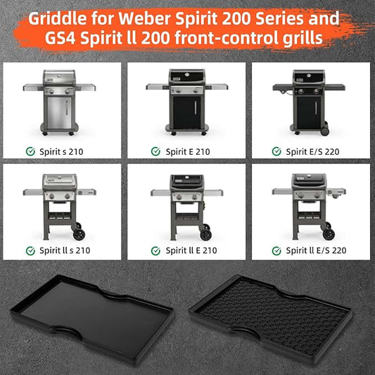 Grill Griddle for Weber Spirit 200 Series - Dual Sided Sear Parts for Weber Spirit 200 & GS4 Spirit II E210,Spirit II E220,17.5" Porcelain-Enameled Cast lron Thick Nonstick BBQ Griddle Pan