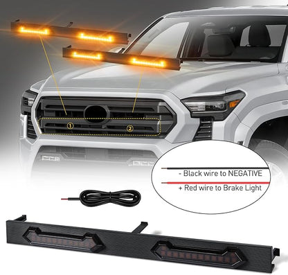 LED Grill Lights - 4PCS Front Grill Lights for Toyota Tacoma SR SR5 2024 2025 2026 with Fuse Adapter & Harness (Amber Light with Smoked Shell)