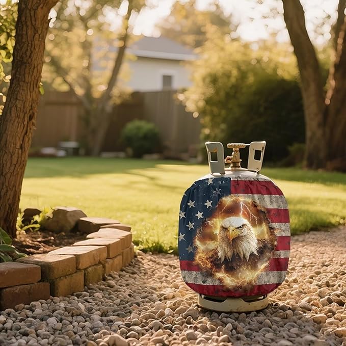 Camper Propane Tank Cover USA Flag Eagle Outdoor 600D Heavy Duty Waterproof Covers Fits Standard 20 lb Cylinder, 13.7'' x 16.5'' for Rv Trailer
