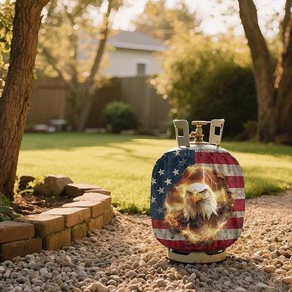 Camper Propane Tank Cover USA Flag Eagle Outdoor 600D Heavy Duty Waterproof Covers Fits Standard 20 lb Cylinder, 13.7'' x 16.5'' for Rv Trailer