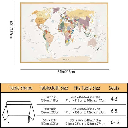 TKS MITLAN World Map Decorative Rectangle Tablecloth Vintage Colors Highly Detailed Political Polyester Table Cloths Kitchen Table Cover for Dining BBQ Picnic Coffee Table 60 x 84 Inch 6-8 Seats