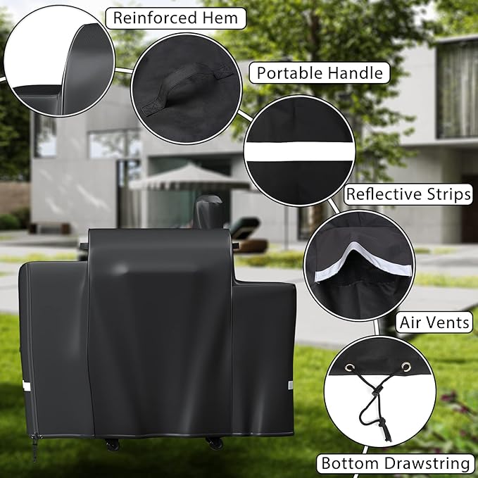 Grisun Grill Cover for Pit Boss Platinum Laredo 1000 Wood Pellet Grill, 600D Heavy Duty Anti-Fade Waterproof Grill Cover with Portable Handle and Reinforced Hem