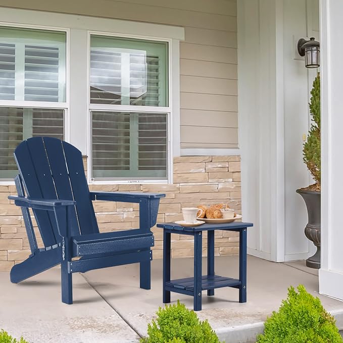 Apolimi Adirondack Outdoor Side Table, 2-Tier Sturdy Patio End Table Weather Resistant, 16.5" Solid Side Table for Patio, Pool, Porch(Navy Blue)