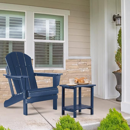 Apolimi Adirondack Outdoor Side Table, 2-Tier Sturdy Patio End Table Weather Resistant, 16.5" Solid Side Table for Patio, Pool, Porch(Navy Blue)