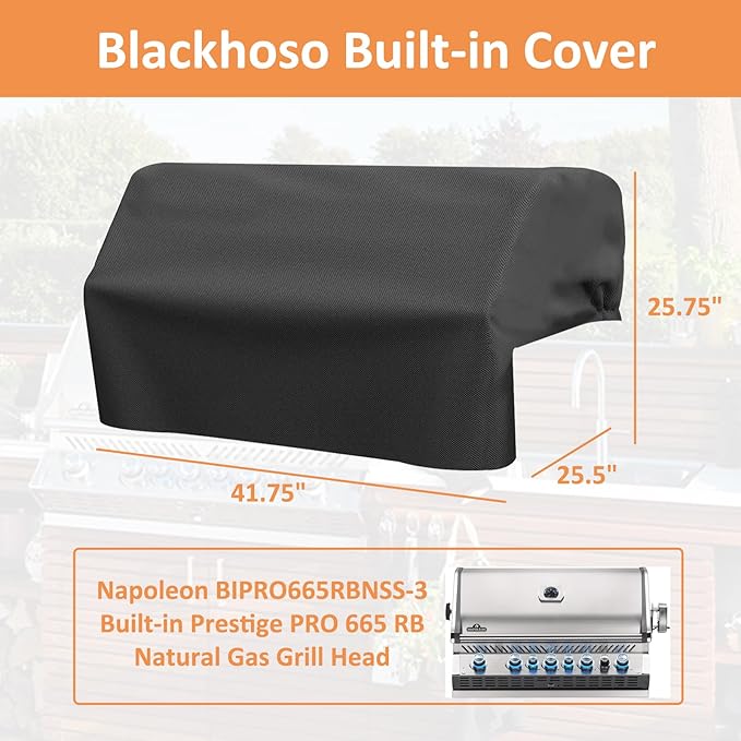 Built-in Grill Cover for Napoleon Built-in Prestige PRO 665 Gas Grill, 600D Heavy Duty PU Material Wateproof Island BBQ GrillTop Cover, Outdoor Kitchen Grill Head Accessory