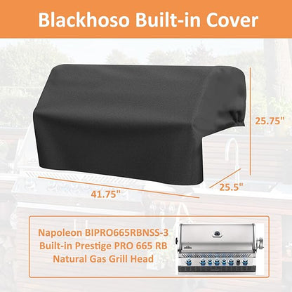 Built-in Grill Cover for Napoleon Built-in Prestige PRO 665 Gas Grill, 600D Heavy Duty PU Material Wateproof Island BBQ GrillTop Cover, Outdoor Kitchen Grill Head Accessory