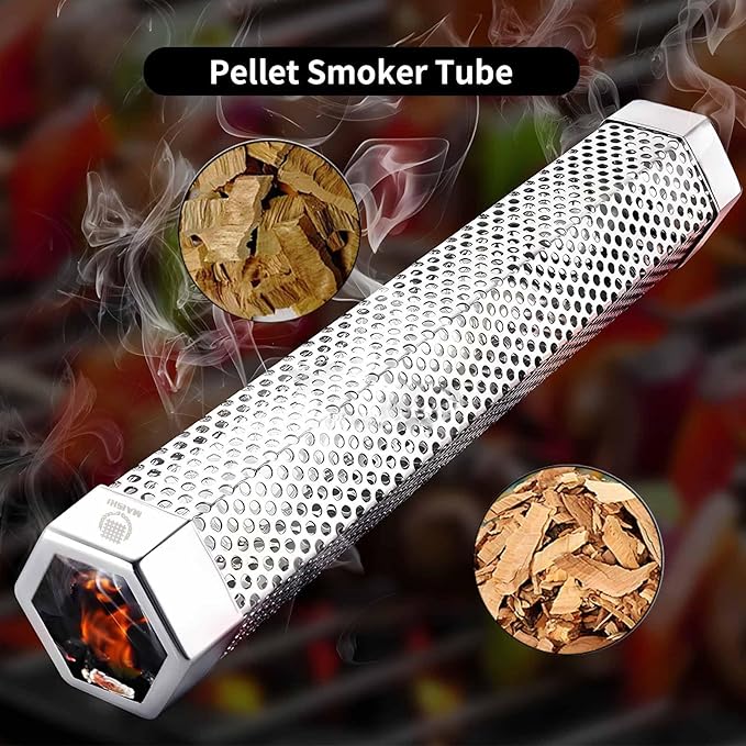 MAISHI 12-Inch Pellet Smoker Tube, Food Grade 304 Stainless Steel for Hot or Cold Smoking, 5+ Hours of Flavorful Smoke for BBQ, Meat, Cheese, Fish&More Durable Grill Smoker Generator for Wood Pellets