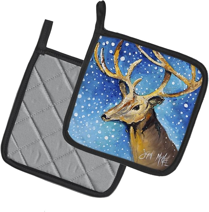 Caroline's Treasures JMK1206PTHD Reindeer Pair of Pot Holders Kitchen Heat Resistant Pot Holders Sets Oven Hot Pads for Cooking Baking BBQ, 7 1/2 x 7 1/2