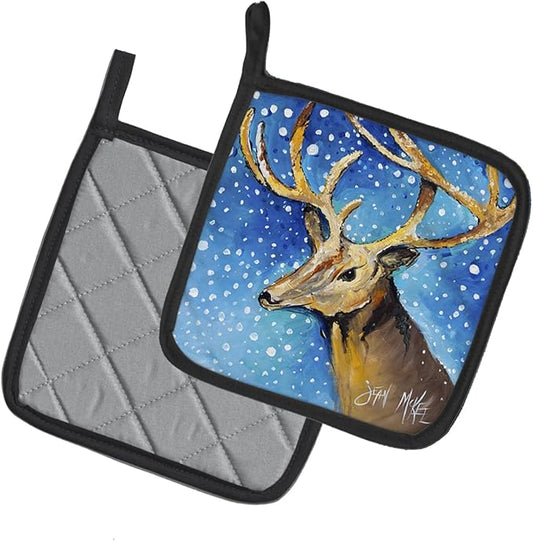 Caroline's Treasures JMK1206PTHD Reindeer Pair of Pot Holders Kitchen Heat Resistant Pot Holders Sets Oven Hot Pads for Cooking Baking BBQ, 7 1/2 x 7 1/2