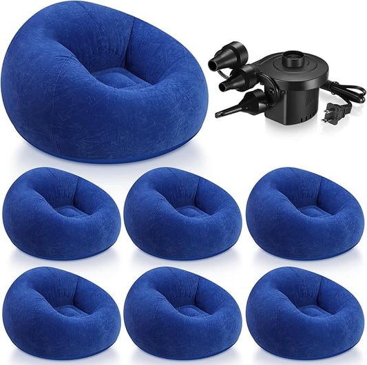 Realspring 6 9 12 Pcs Inflatable Bean Bag Chairs for Adults with Electric Air Pump, Blow up Couch Folding Portable Inflatable Couch Lazy Sofa for Outdoor Movie Night Camping(Dark Blue,6 Pcs)