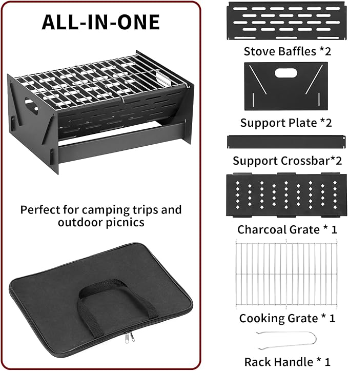Portable Charcoal Grill, Folding Camping Campfire Grill with Carry Bag, Heavy Duty BBQ Grill Fire Pit for Outdoor Cooking, Camping, Picnic, Patio, Backyard by DNKMOR