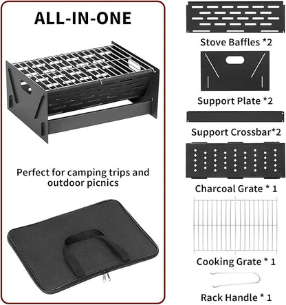 Portable Charcoal Grill, Folding Camping Campfire Grill with Carry Bag, Heavy Duty BBQ Grill Fire Pit for Outdoor Cooking, Camping, Picnic, Patio, Backyard by DNKMOR