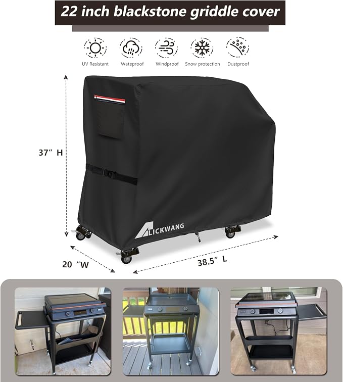 Griddle Cover for Blackstone E-Series 2-Burner 22" Electric Tabletop Griddle with Prep Cart,600D Waterproof Fade-Resistant Protective Cover for Blackstone 22 Inch Tabletop Electric Griddles,Black