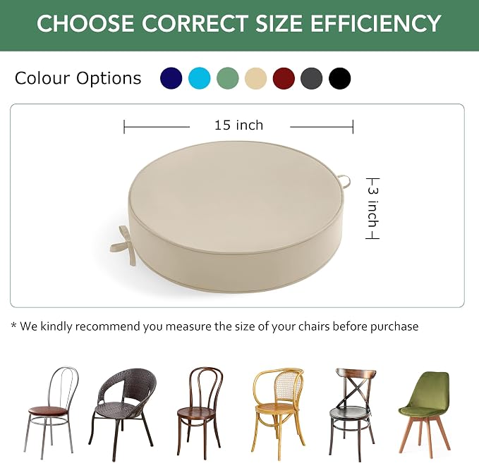 Summsun Outdoor Bistro Chair Cushions Set of 4, 15" D x 3" H Round Chair Cushions Waterproof and Fade Resistant Chair Cushion Pads with Non-Slip Ties and Removable Covers for Garden, Cream