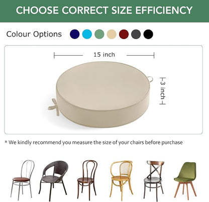 Summsun Outdoor Bistro Chair Cushions Set of 4, 15" D x 3" H Round Chair Cushions Waterproof and Fade Resistant Chair Cushion Pads with Non-Slip Ties and Removable Covers for Garden, Cream