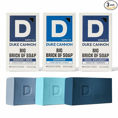 Duke Cannon Ultimate Freshness Soap 3-Pack Midnight Swim, Superior, & Naval Diplomacy - 10 oz Bars with Aquatic, Fresh Water, & Oceanic Scents - Triple Milled, American-Made